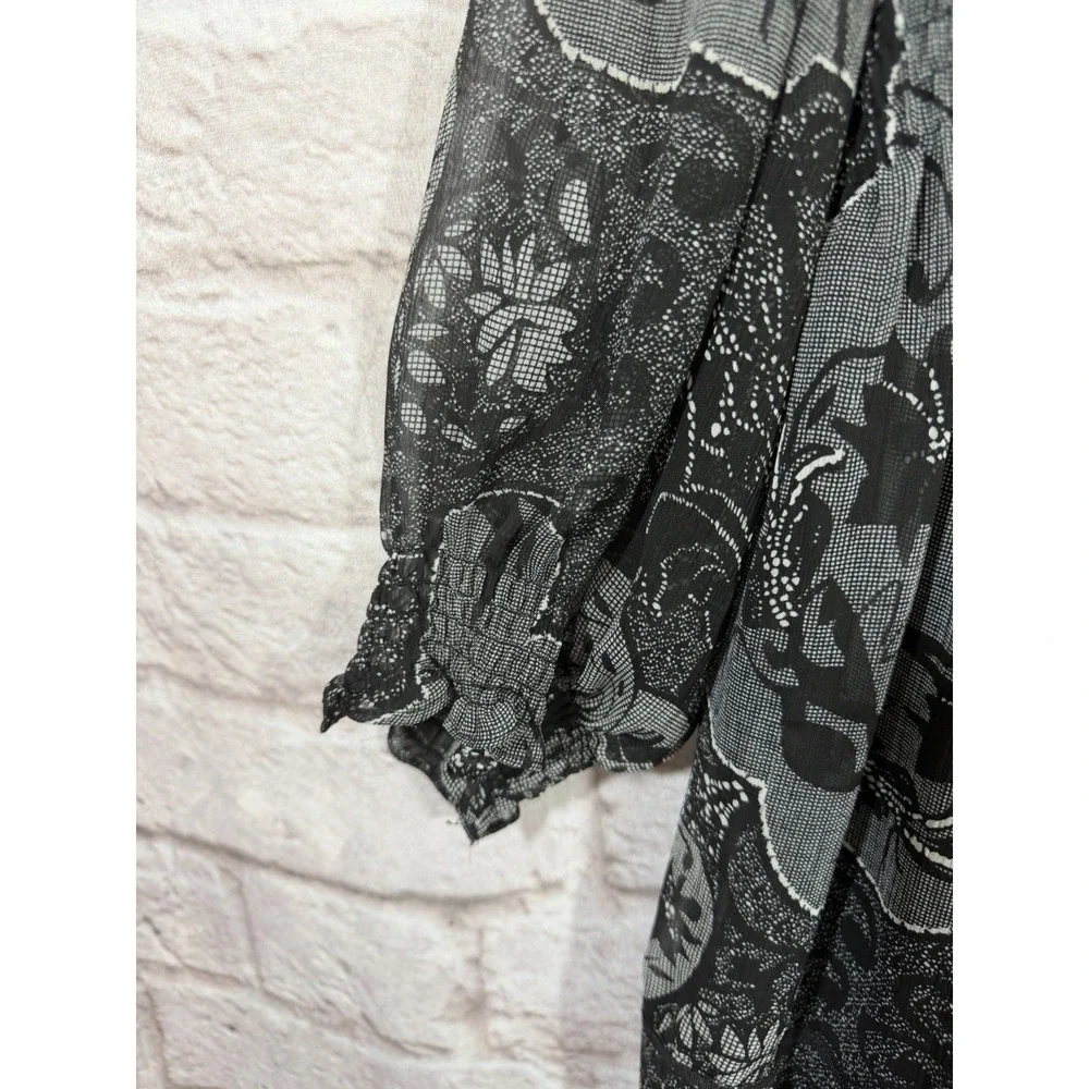 Vintage Black Babydoll Top Rosettes Floral Puff Sleeve Ruffle Dark Fairy Women L - Picture 7 of 9